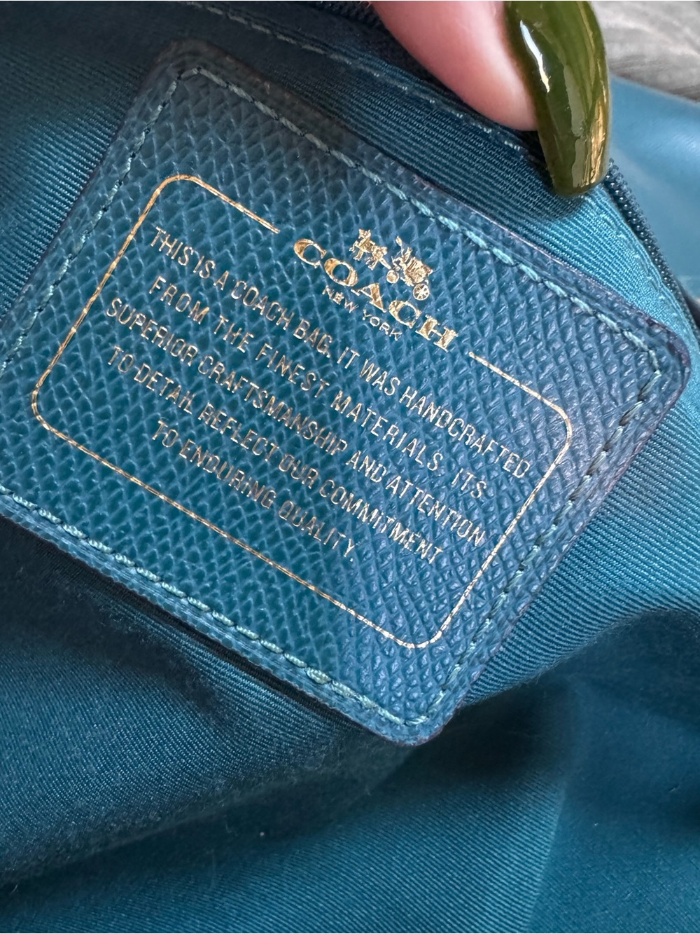 Coach Pebbled Leather Tote in Teal with Gold Hardware AND Coach Cherry 🍒 tag - Picture 5 of 7